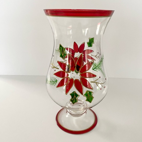 Home for the Holiday Poinsettia Christmas Hurricane Lampe Tempête Candle Holder - Picture 3 of 13